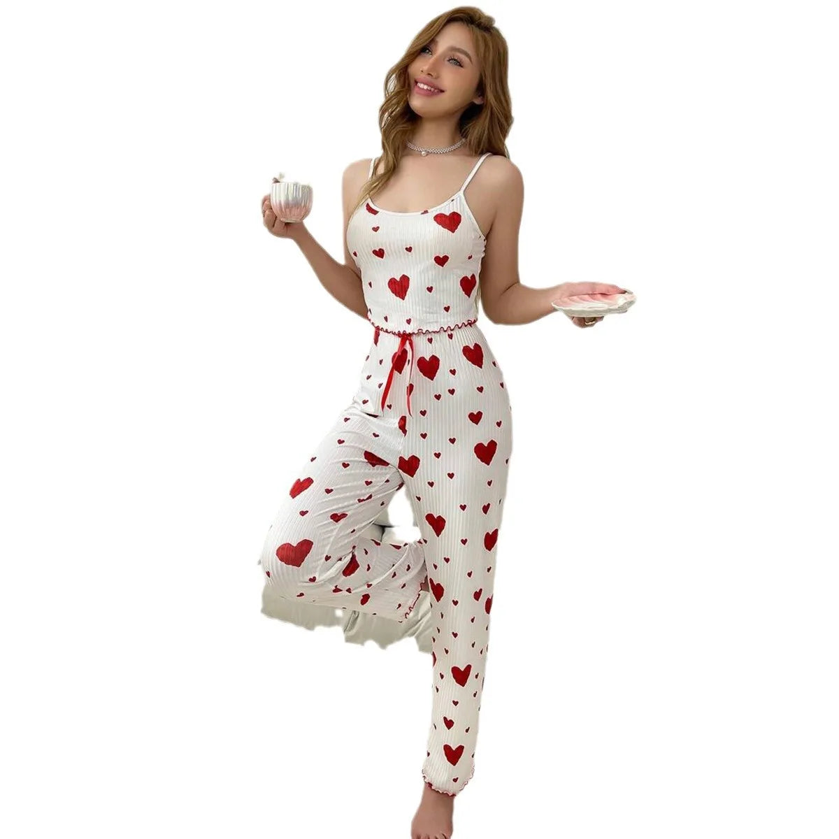 Women’s Plus Size Pajama Set – 2-Piece Short Vest & Trouser