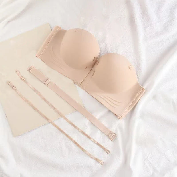 FallSweet Strapless Push Up Bra for Women Non-Slip Backless Tube Top Bras with Side Buckle Wireless Bralette Sports Underwear