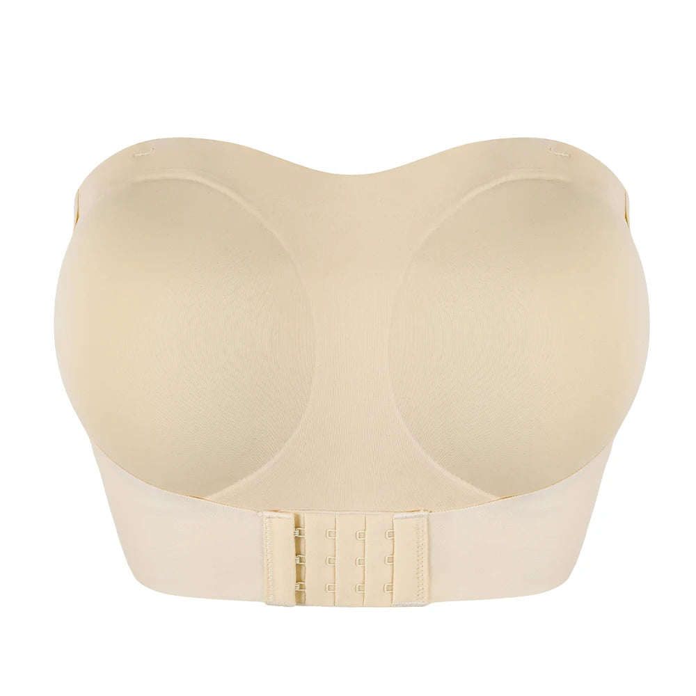 Women Strapless Padded Bra Seamless Front Button Cross Bandage Bras Comfortable Smooth Plus Size Lingerie for Women