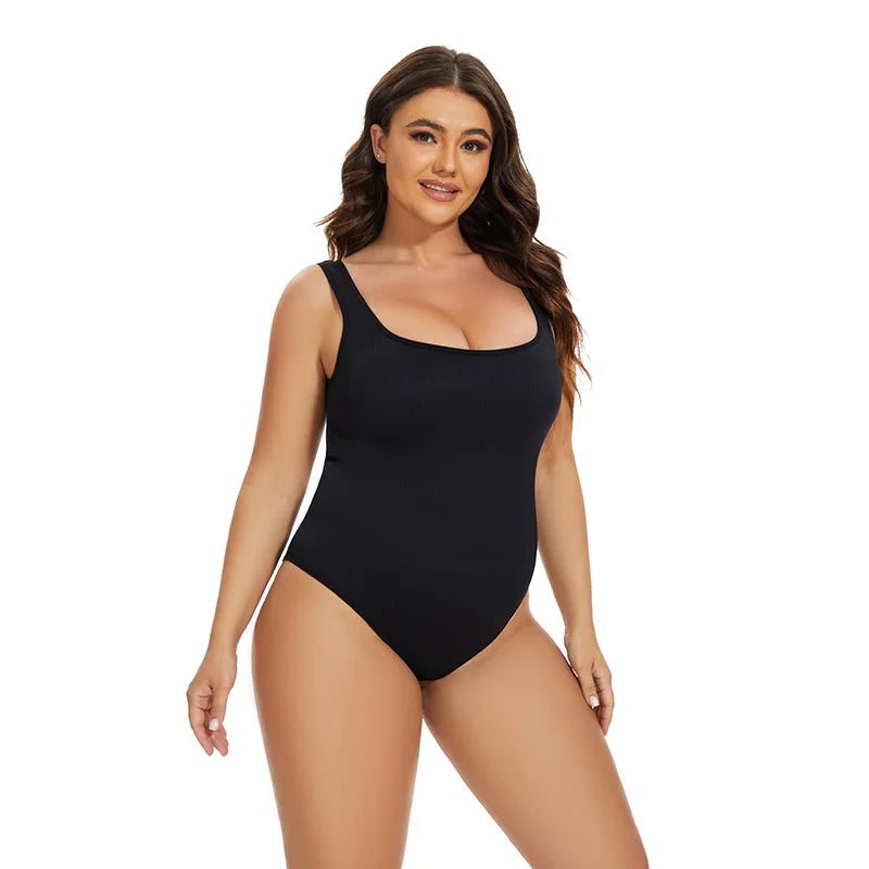 Ribbed Tummy Control Jumpsuit – Light Control Bodysuit with Open Crotch