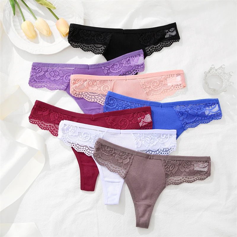 Women’s Low-Waist Cotton Lace G-String Panties – 3 Pcs