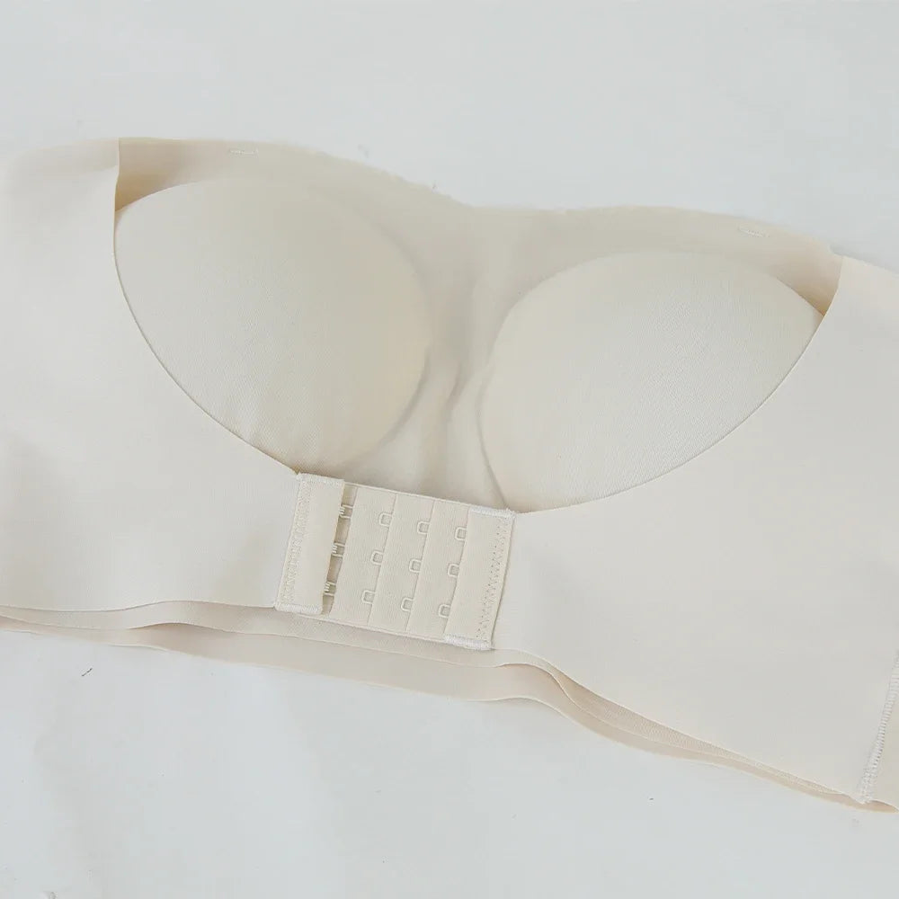 Women Strapless Padded Bra Seamless Front Button Cross Bandage Bras Comfortable Smooth Plus Size Lingerie for Women
