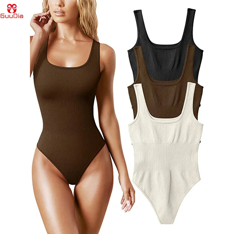 Ribbed Tummy Control Jumpsuit – Light Control Bodysuit with Open Crotch