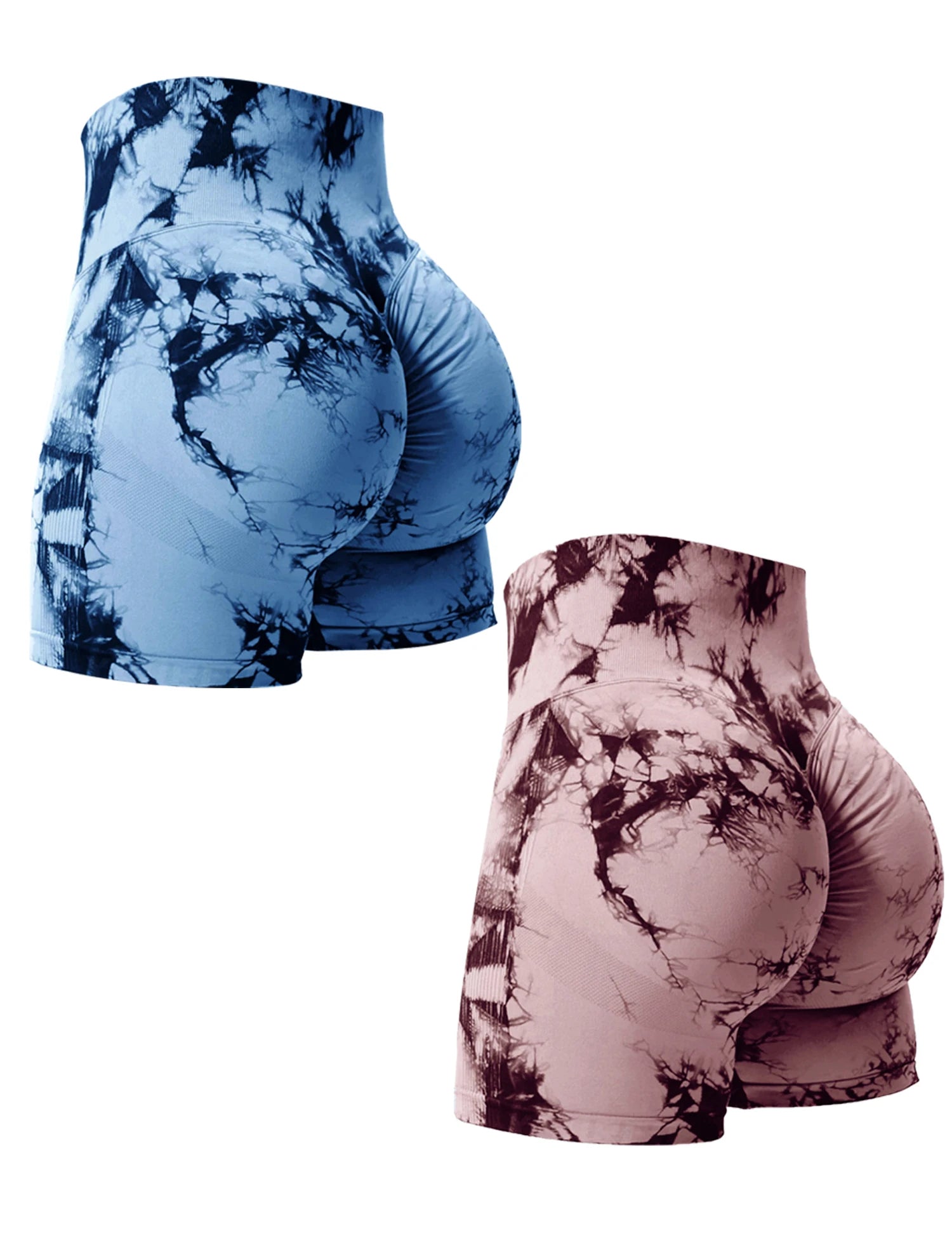 2-Pack Tie-Dye Butt Lifting High-Waist Gym Shorts for Women
