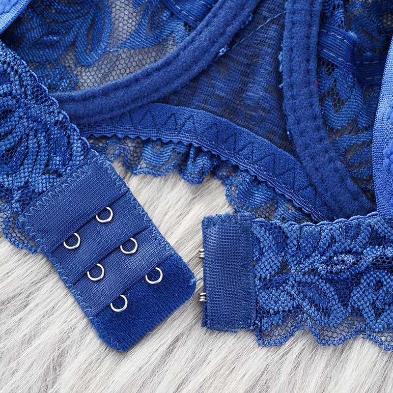 Plus Size Lace Push Up Bra Women Sexy Hollow Out Lingerie Lady Lace Transparent Underwear Female Embroidery Solid Bra