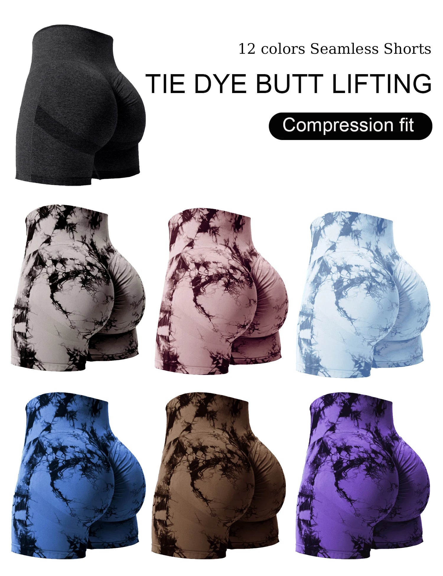 2-Pack Tie-Dye Butt Lifting High-Waist Gym Shorts for Women