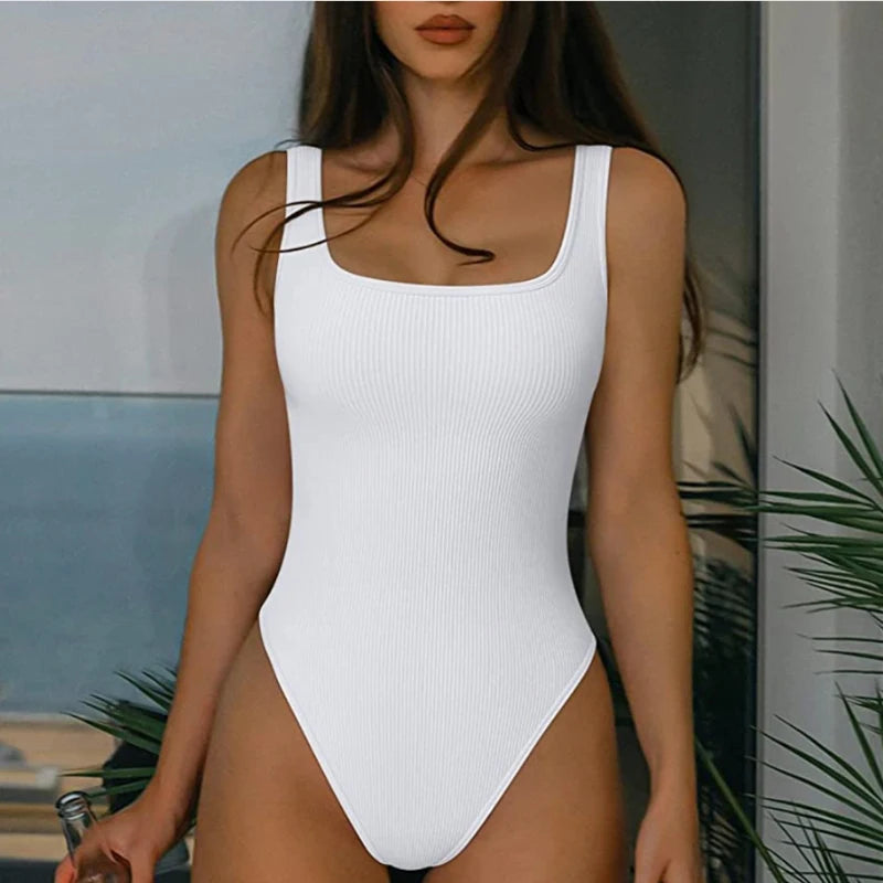 Ribbed Tummy Control Jumpsuit – Light Control Bodysuit with Open Crotch