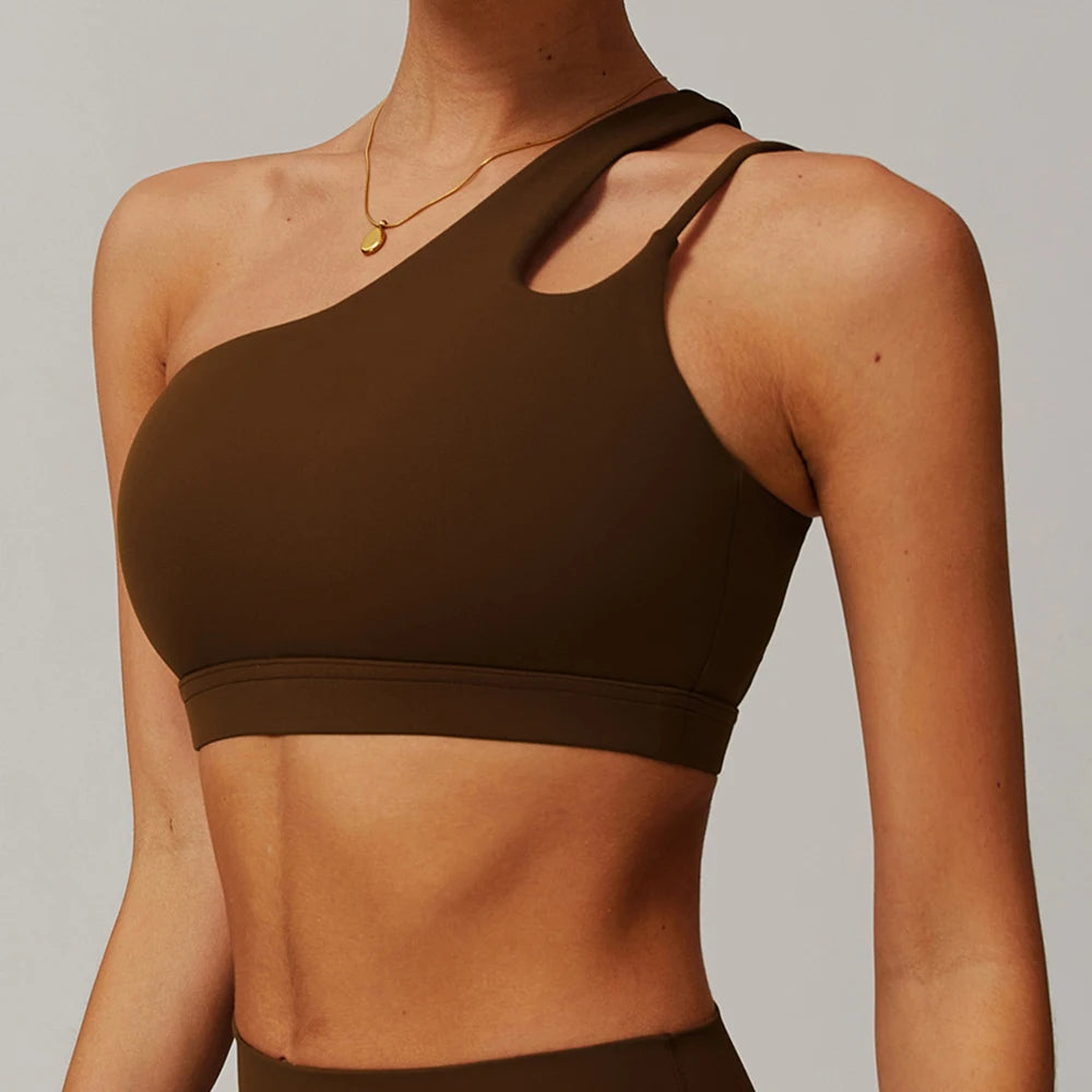 Women’s Shockproof Sports Bra with Oblique Shoulder Straps