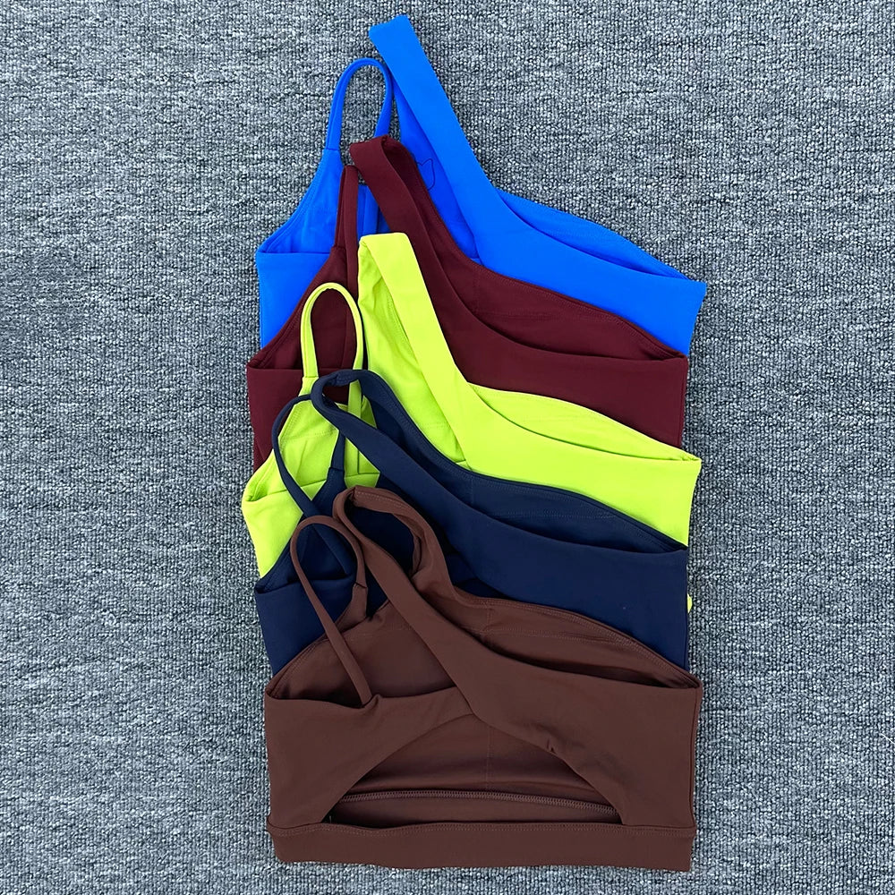 Women’s Shockproof Sports Bra with Oblique Shoulder Straps