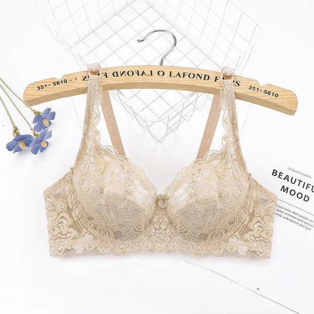 Plus Size Lace Push Up Bra Women Sexy Hollow Out Lingerie Lady Lace Transparent Underwear Female Embroidery Solid Bra