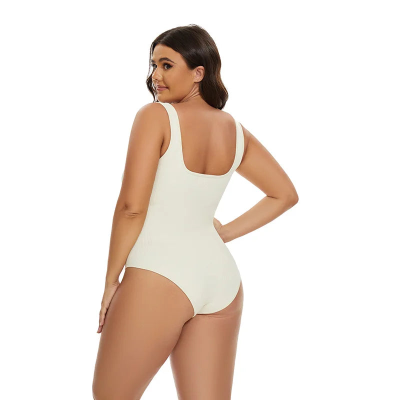 Ribbed Tummy Control Jumpsuit – Light Control Bodysuit with Open Crotch