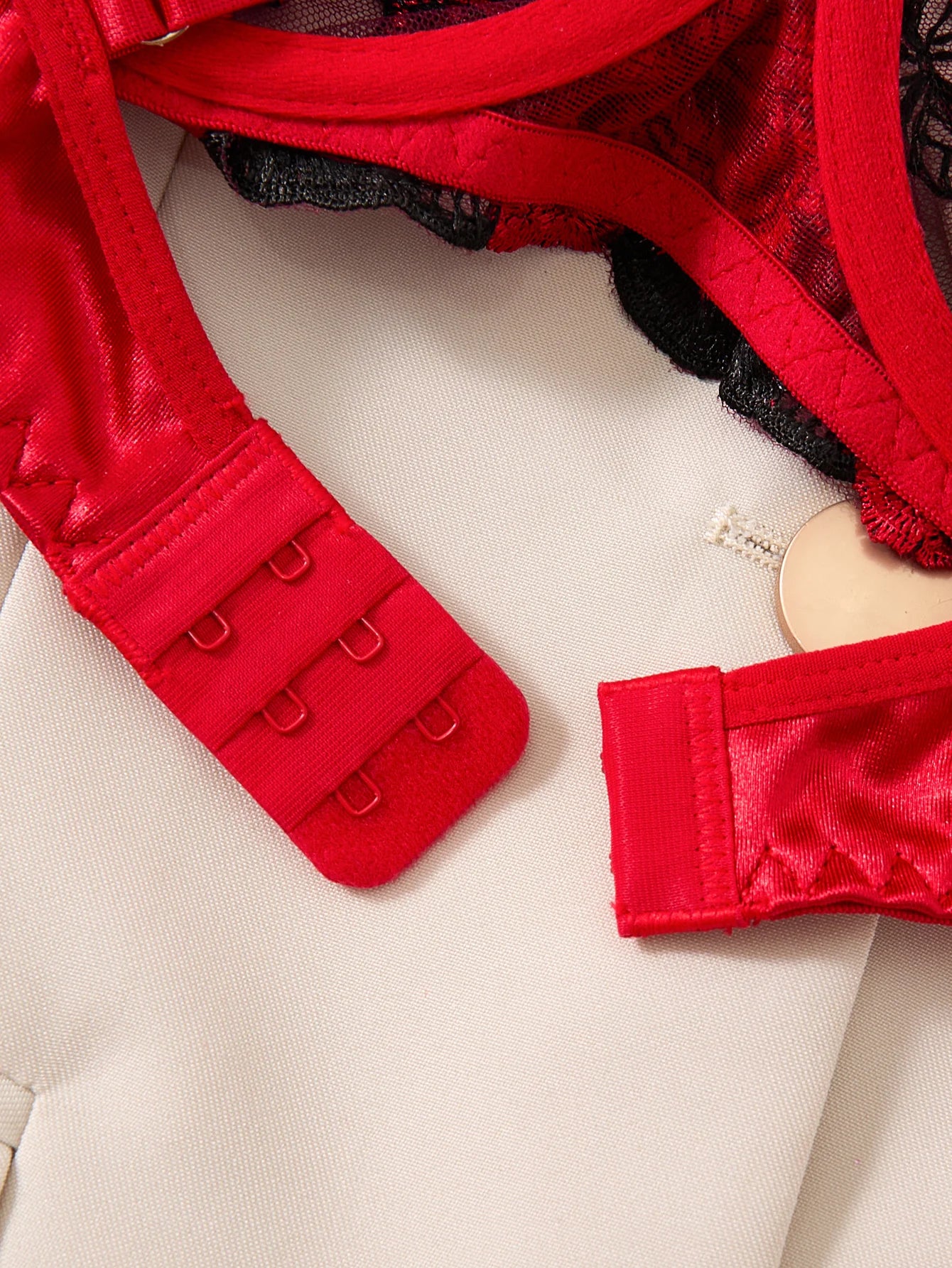 Black & Red Floral Embroidered Bra Set