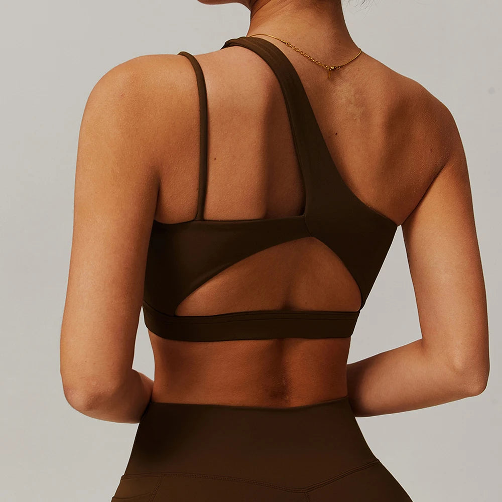 Women’s Shockproof Sports Bra with Oblique Shoulder Straps