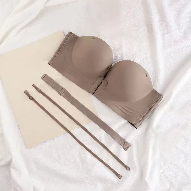 FallSweet Strapless Push Up Bra for Women Non-Slip Backless Tube Top Bras with Side Buckle Wireless Bralette Sports Underwear