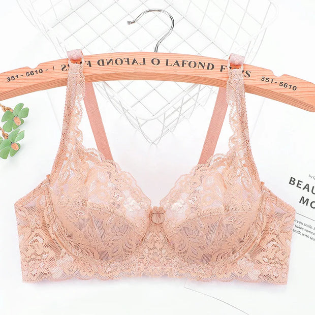 Plus Size Lace Push Up Bra Women Sexy Hollow Out Lingerie Lady Lace Transparent Underwear Female Embroidery Solid Bra