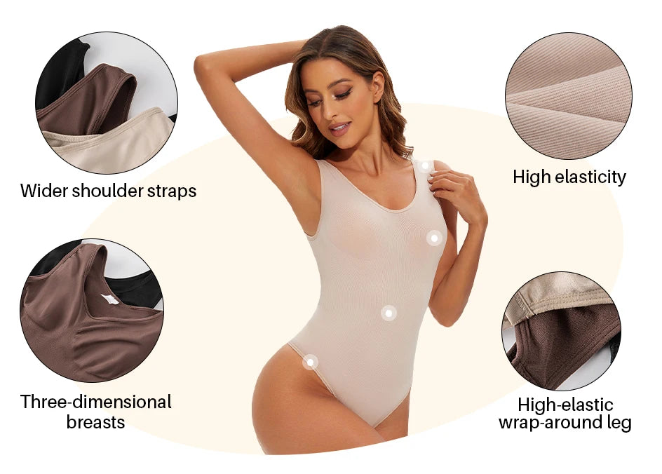 Seamless Bodysuit Shapewear for Women – Body Shaper with Wide Shoulder Straps