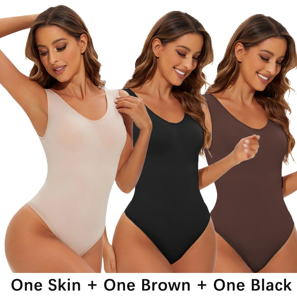 Seamless Bodysuit Shapewear for Women – Body Shaper with Wide Shoulder Straps