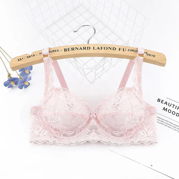 Plus Size Lace Push Up Bra Women Sexy Hollow Out Lingerie Lady Lace Transparent Underwear Female Embroidery Solid Bra