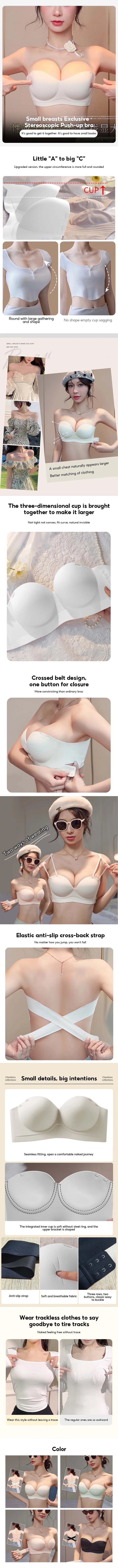 FallSweet Strapless Push Up Bra for Women Non-Slip Backless Tube Top Bras with Side Buckle Wireless Bralette Sports Underwear