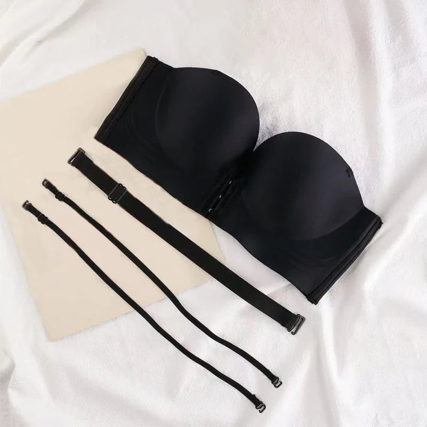FallSweet Strapless Push Up Bra for Women Non-Slip Backless Tube Top Bras with Side Buckle Wireless Bralette Sports Underwear