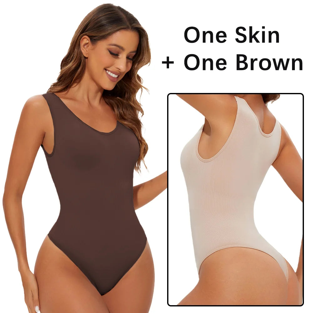 Seamless Bodysuit Shapewear for Women – Body Shaper with Wide Shoulder Straps