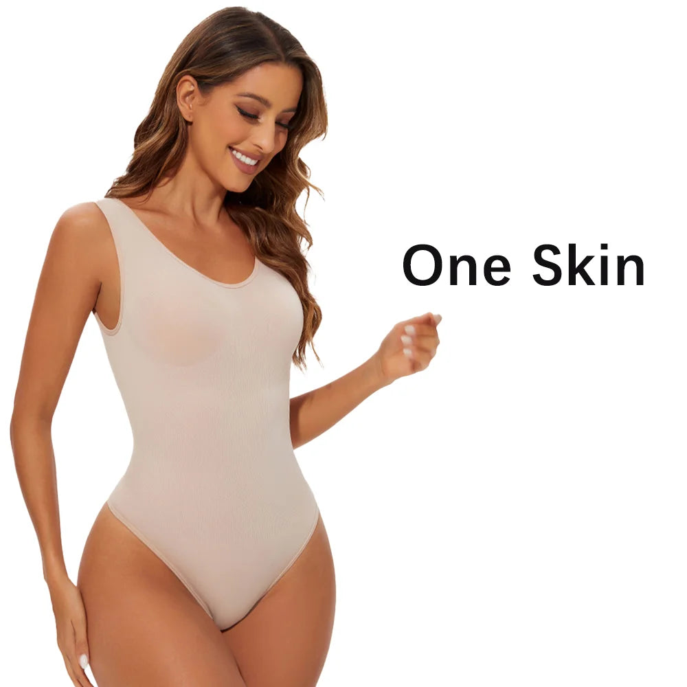 Seamless Bodysuit Shapewear for Women – Body Shaper with Wide Shoulder Straps