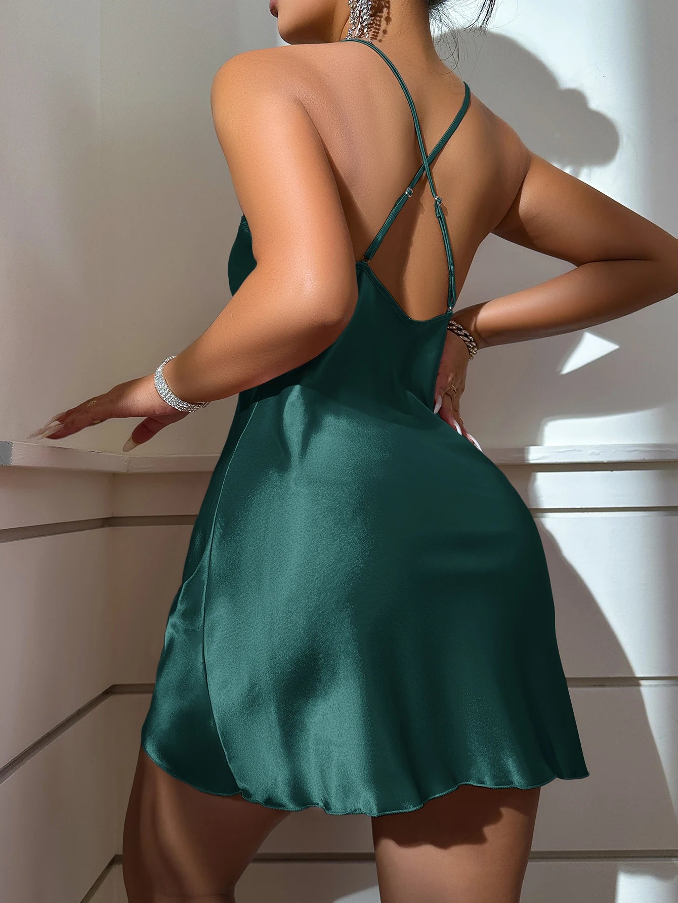 Women’s Ice Silk Slip Dress – Backless Nightdress for Casual Wear