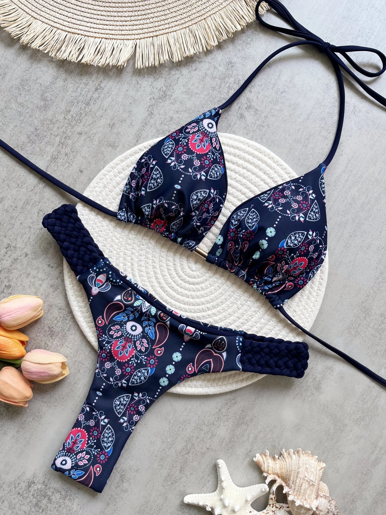 Halter Top & Mini Thong Bikini Set – High Cut Women’s Swimwear