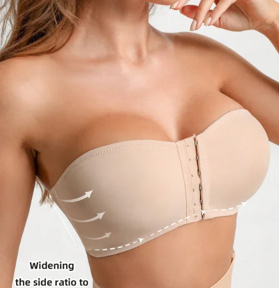 Women's Bra Black Front Buckle Removable Padded Wireless Soft Ice Silk Traceless Bra Strapless Underwear For Women Strapless Bra