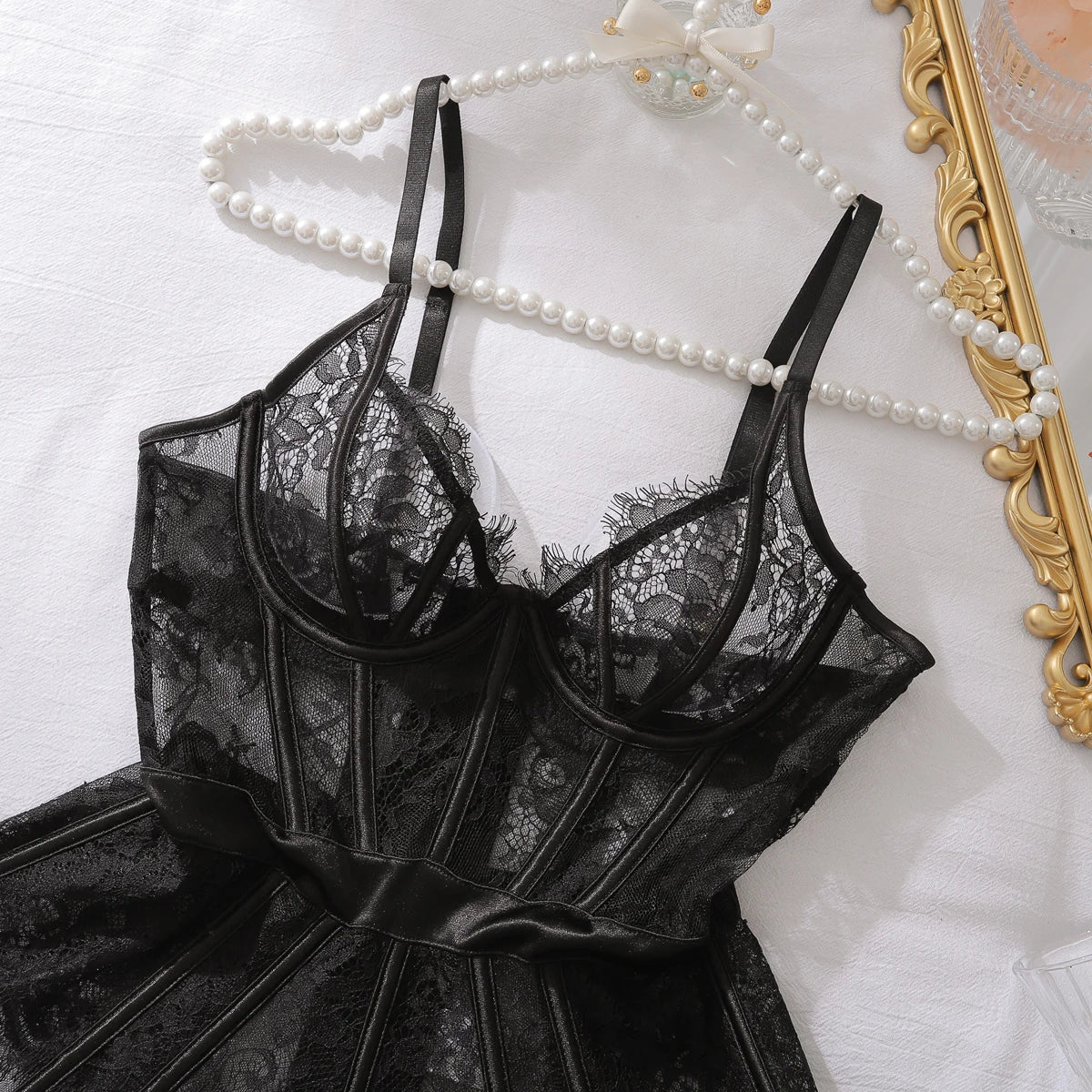 French Lace Fishbone Waist Shaping Lingerie Set