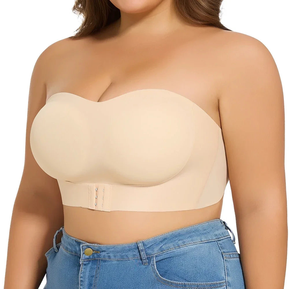 Women Strapless Padded Bra Seamless Front Button Cross Bandage Bras Comfortable Smooth Plus Size Lingerie for Women