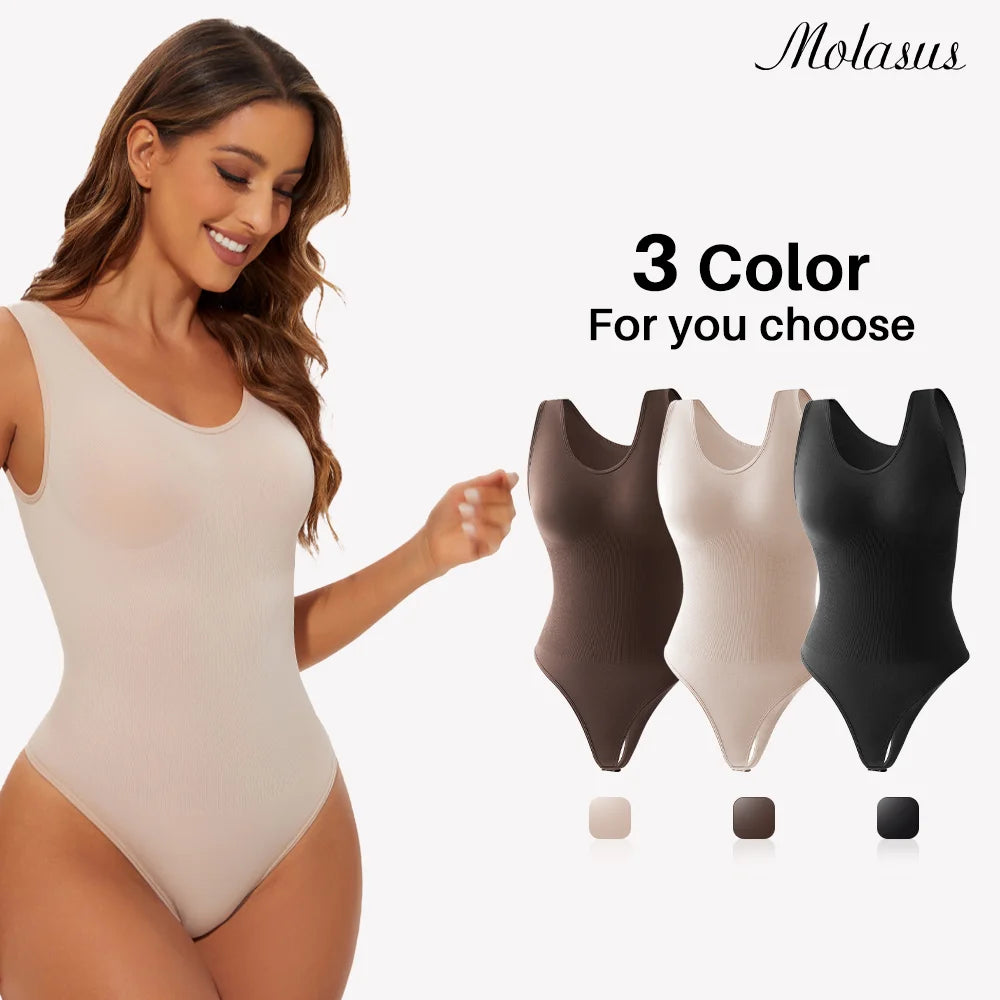 Seamless Bodysuit Shapewear for Women – Body Shaper with Wide Shoulder Straps