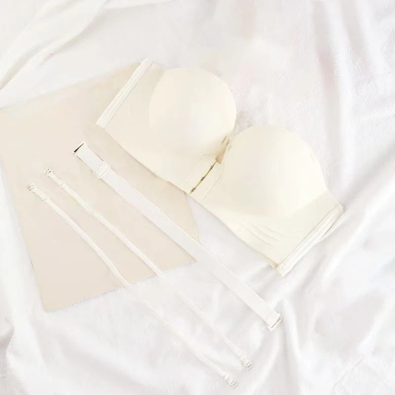 FallSweet Strapless Push Up Bra for Women Non-Slip Backless Tube Top Bras with Side Buckle Wireless Bralette Sports Underwear