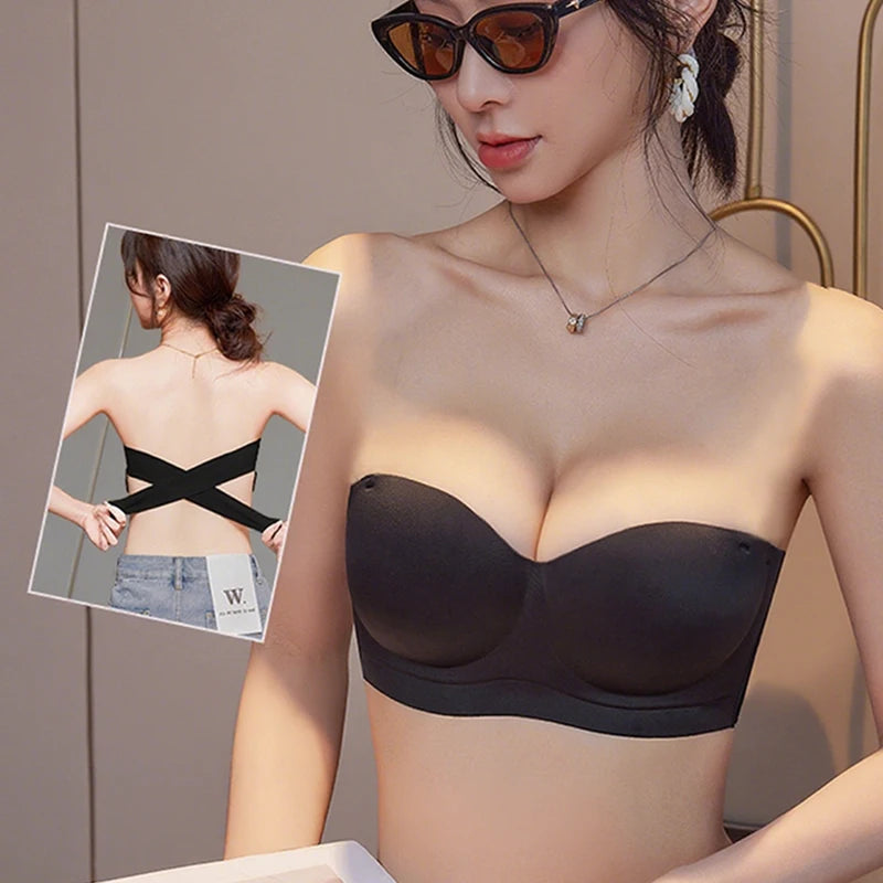 FallSweet Strapless Push Up Bra for Women Non-Slip Backless Tube Top Bras with Side Buckle Wireless Bralette Sports Underwear