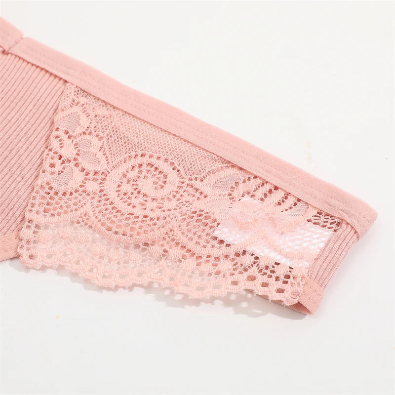 Women’s Low-Waist Cotton Lace G-String Panties – 3 Pcs