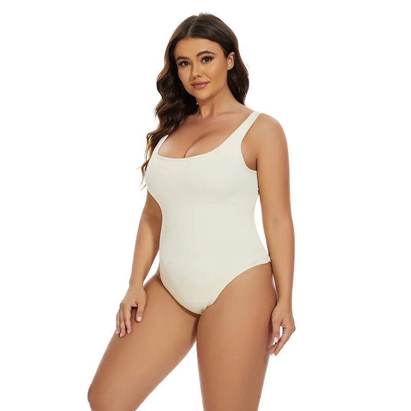 Ribbed Tummy Control Jumpsuit – Light Control Bodysuit with Open Crotch