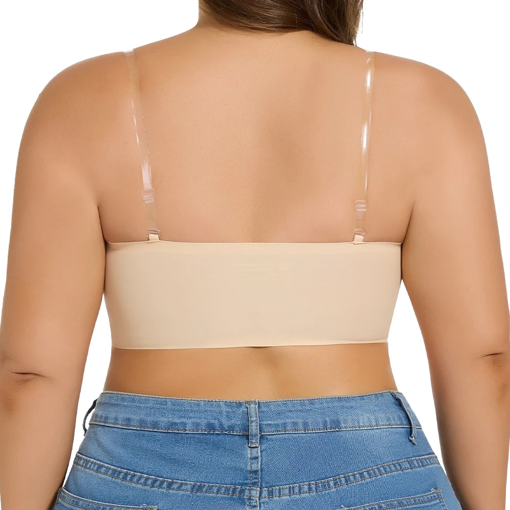 Women Strapless Padded Bra Seamless Front Button Cross Bandage Bras Comfortable Smooth Plus Size Lingerie for Women