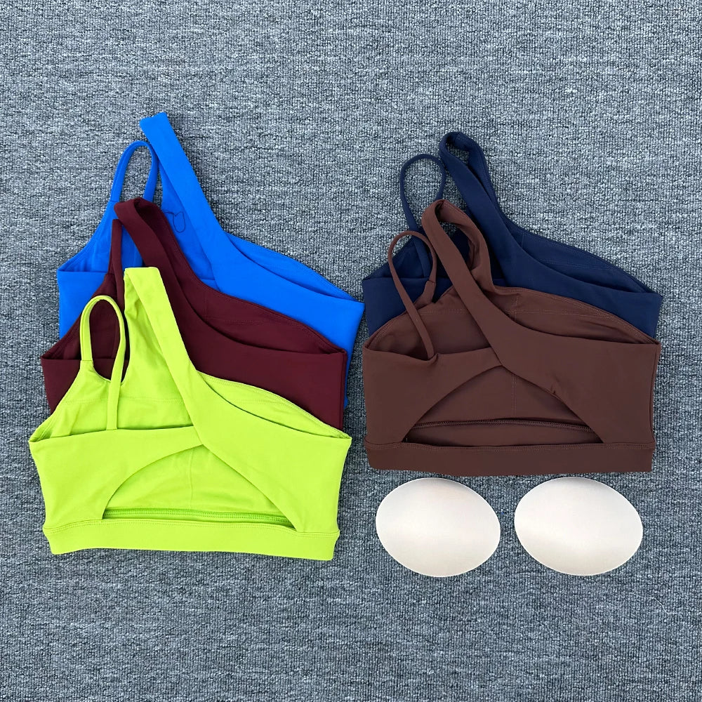 Women’s Shockproof Sports Bra with Oblique Shoulder Straps