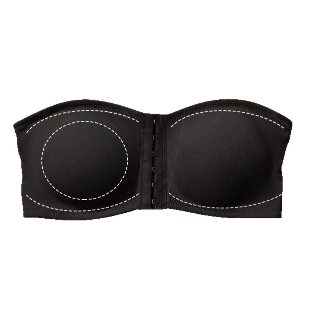 Women's Bra Black Front Buckle Removable Padded Wireless Soft Ice Silk Traceless Bra Strapless Underwear For Women Strapless Bra