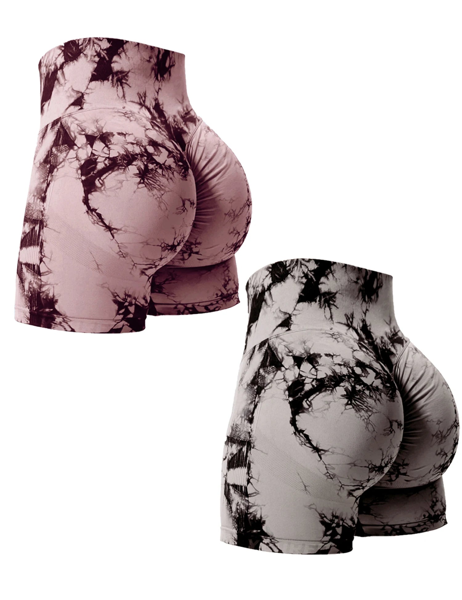 2-Pack Tie-Dye Butt Lifting High-Waist Gym Shorts for Women