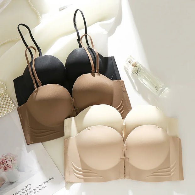 FallSweet Strapless Push Up Bra for Women Non-Slip Backless Tube Top Bras with Side Buckle Wireless Bralette Sports Underwear