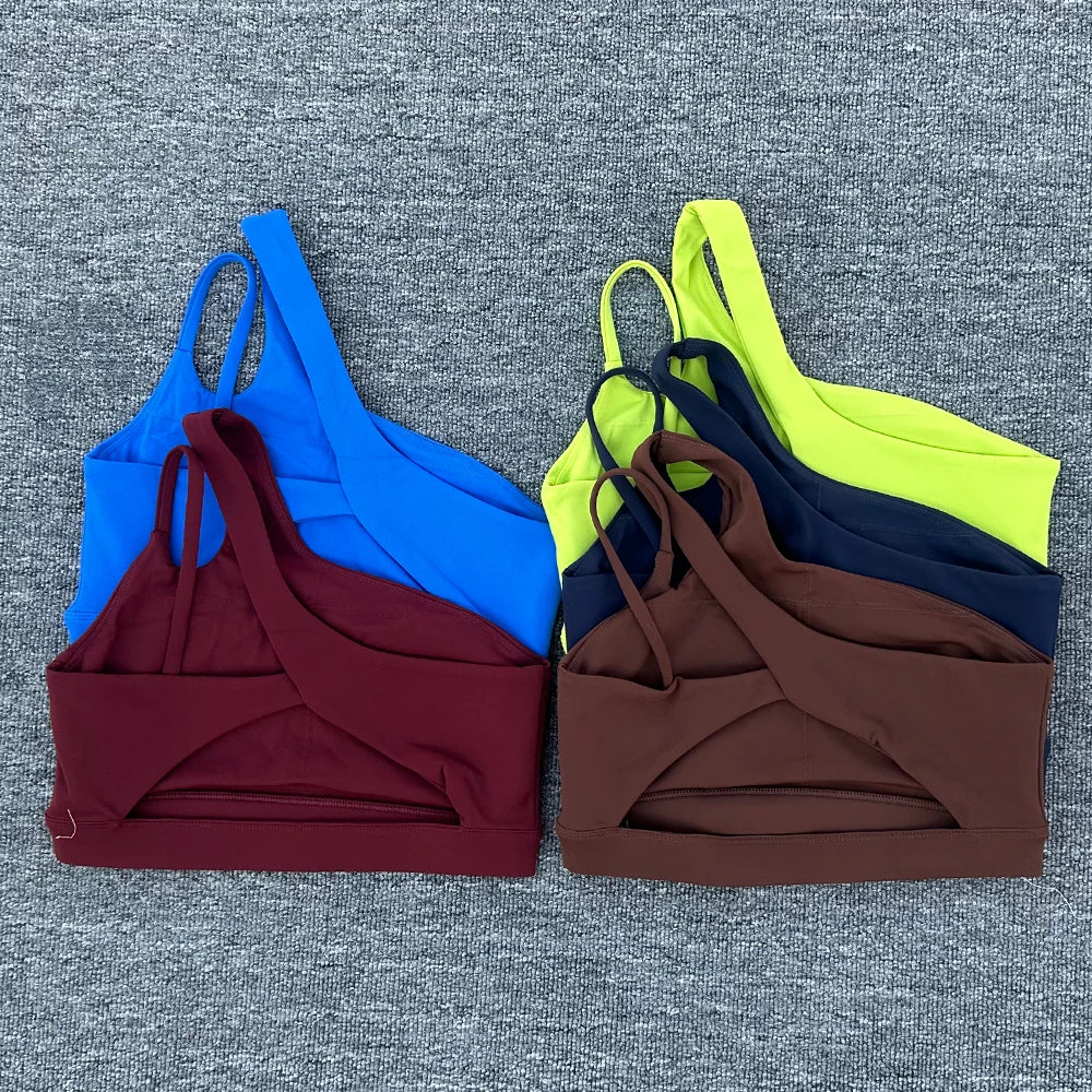 Women’s Shockproof Sports Bra with Oblique Shoulder Straps